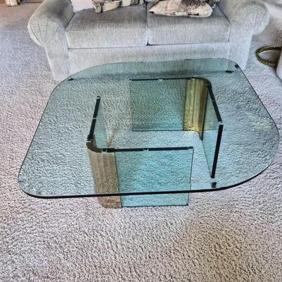 Impressive Glass Coffee Table Brass Accents – Pace Collection ($2,000)