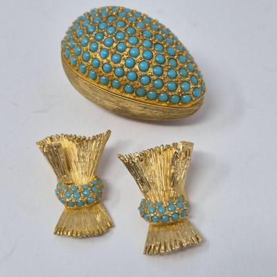 Di Nicola Signed Egg-Shaped Box & Clip Earrings