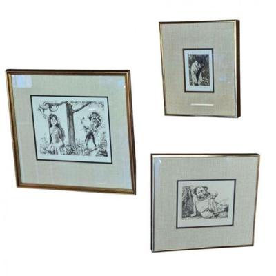 Trio of B/W Drawings by Charles Bragg - Numbered, Artist Proof & LC