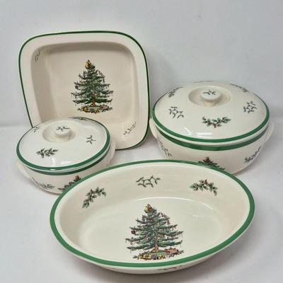 Spode Christmas Tree Casserole Quartet - Festive Covered & Casserole