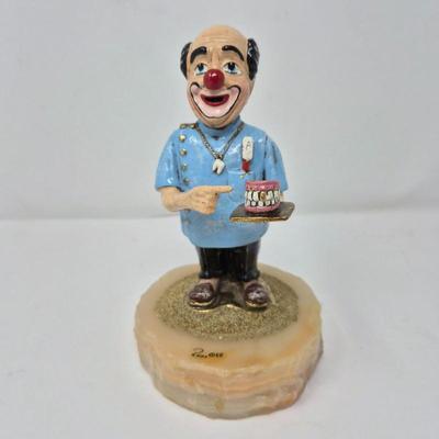Whimsical Ron Lee Clown Dentist Figurine on Alabaster Base 1988
