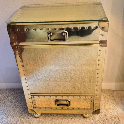 1970's Brass Clad Storage Chest - Top Lid and Bottom Drawer