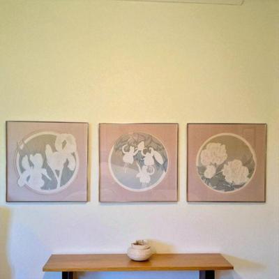 1980's David Allgood Framed Floral Embossed Serigraph Prints Trio