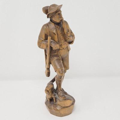 Hand-Carved German Figurine – Man & Hunting Dog
