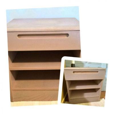 Pair of Blonde Wood Nightstands with Drawer & Shelves