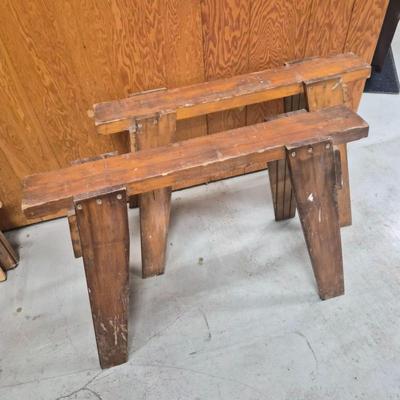 Vintage Handmade Wood Sawhorses (Pair)