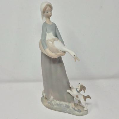 Lladro Spain - Porcelain Figurine Girl with Goose & Dog