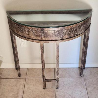 Ornate Half Moon Glass Top Entry Table