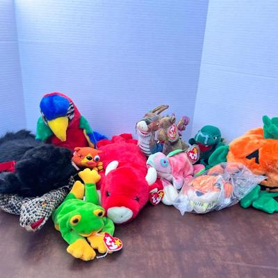 Beanie Babies & Meanies Plush Dragon Cat Parrot Cow Snake 