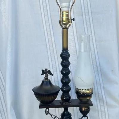 MCM Wood Student Lamp 2 Sided Tole Style 