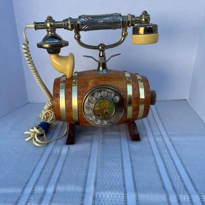 Whiskey Barrel Brass Wood Telephone Rotary Dial Taiwan 