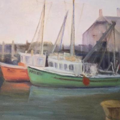 Fishing Boats and Landscapes Original Oil Paintings, 3 Pieces 