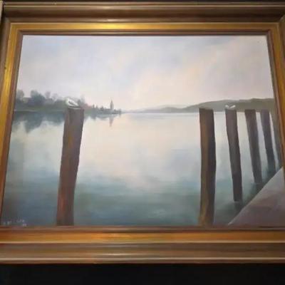 Original Oil Painting The Lake Dock