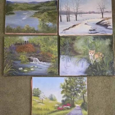 Water Themed Original Oil Paintings, 5 Pieces