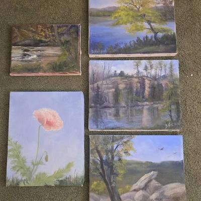 Nature Landscapes Original Oil Paintings, 5 Pieces