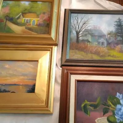 Homes and Landscapes Original Oil Paintings, 4 Pieces