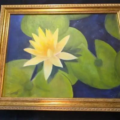 Original Oil Painting Yellow Water Lily 