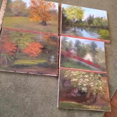 "Season's End" Trees and Flowers Original Oil Paintings, 5 Pieces