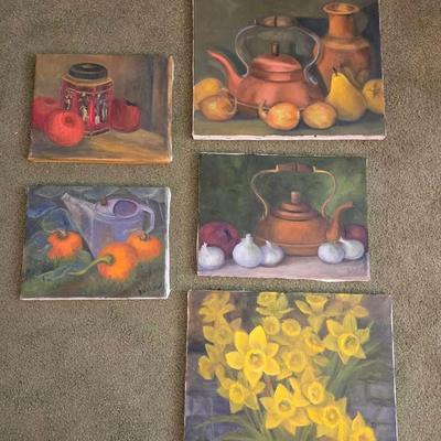 Still Life and Daffodils Original Oil Paintings, 5 pieces