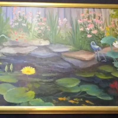 Original Oil Painting Pond Scene