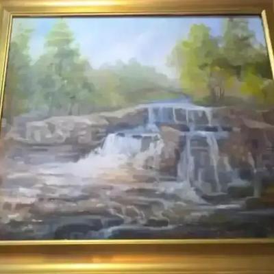 Original Oil Painting Woodland Creek Falls