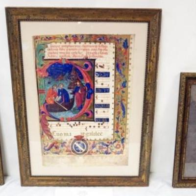 Sale Photo Thumbnail #228: 1229	GROUP OF FRAMED ITEMS INCLUDING FRAMED FACSIMILE PAGE OF *GRADUALE DES KARDINALS* APPROXIMATELY 22 IN X 28 IN OVERALL
