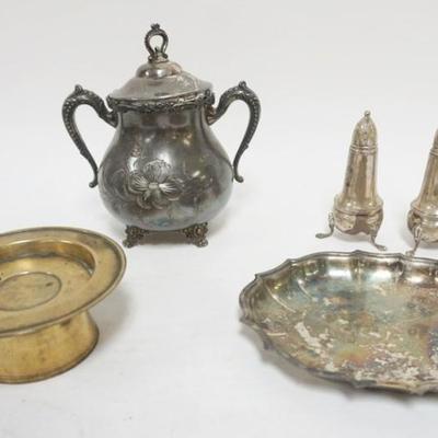 Sale Photo Thumbnail #25: 1025	STERLING SILVER WEIGHTED SALT & PEPPER SHAKERS & ASSORTED SILVERPLATE INCLUDING TRAY, SUGAR, ETC
