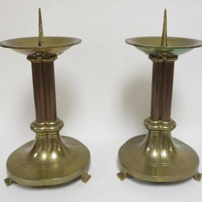 Sale Photo Thumbnail #13: 1013	PAIR OF LARGE ANTIQUE BRASS PRICKET CANDLESTICKS *BIEDERMEIER* EACH APPROXIMATELY 15 IN HIGH W/IMAGES OF BEES
