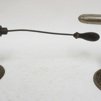 Sale Photo Thumbnail #90: 1090	GOFFERING IRON & HOLDER, LARGEST APPROXIMATELY 5 IN X 9 IN HIGH
