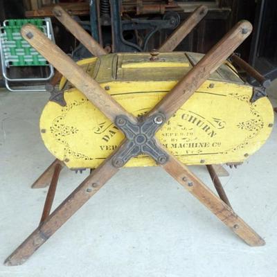 Sale Photo Thumbnail #151: 1151	DAVIS SWING CHURN, VERMONT FARM MACHINE CO, MISSING HANGERS, APPROXIMATELY 49 IN X 24 IN X 41 IN H
