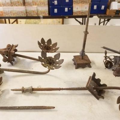 Sale Photo Thumbnail #242: 1243	GROUP OF CAST IRON PETAL SHAPED BRACKETS AND HANGING METAL CHANDELIER
