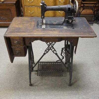 Sale Photo Thumbnail #193: 1193	WHITE & CO. TREADLE SEWING MACHINE, APPROXIMATELY 33 IN X 17 IN X 38 IN H
