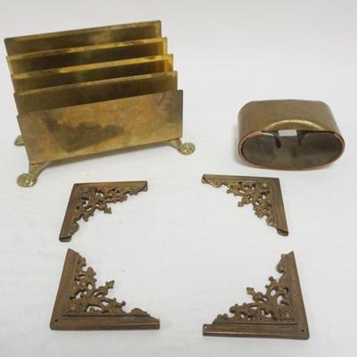 Sale Photo Thumbnail #7: 1007	GROUP OF ASSORTED BRASS DESK ITEMS INCLUDING PAW FOOT LETTER HOLDER, ARTS & CRAFTS STYLE BLOTTER & BLOTTER CORNERS, LARGEST PIECE APPROXIMATELY 9 IN X 5 IN X 6 IN

