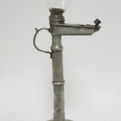 Sale Photo Thumbnail #19: 1019	ANTIQUE PEWTER WHALE OIL LAMP, APPROXIMATELY 14 1/2 IN HIGH
