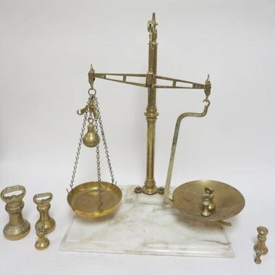 Sale Photo Thumbnail #20: 1020	ANTIQUE BALANCE SCALE ON MARBLE BASE, WT AVERY MAKERS W/WEIGHTS, APPROXIMATELY 18 IN X 12 IN X 26 IN HIGH
