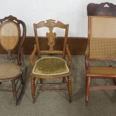 Sale Photo Thumbnail #205: 1205	GROUP OF 3 ASSORTED VICTORIAN ROCKERS AND CHAIR, LARGEST APPROXIMATELY 23 IN X 34 IN X 40 IN H
