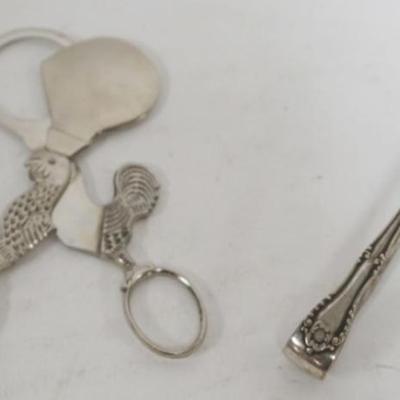 Sale Photo Thumbnail #26: 1026	GERMAN SILVERPLATE EGG SCISSORS & ASPARAGUS TONGS W/TOUCHMARKS
