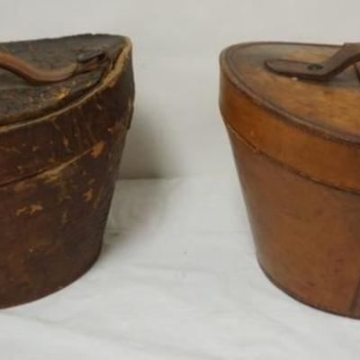 Sale Photo Thumbnail #235: 1236	2 ANTIQUE LEATHER HAT BOXES, EACH APPROXIMATELY 13 IN X 12 IN X 11 IN
