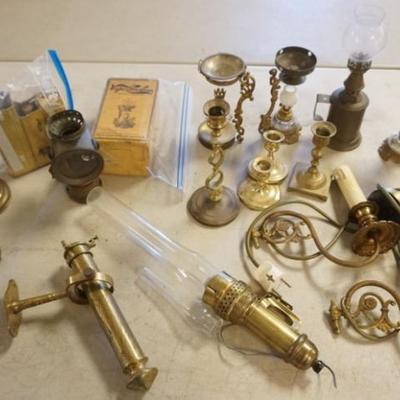 Sale Photo Thumbnail #239: 1240	ASSORTMENT OF KEROSENE LAMPS, CANDLE STICKS, WALL LIGHTS, BRASS NAUTICAL LAMP
