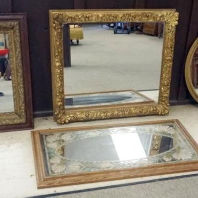Sale Photo Thumbnail #221: 1221	GROUP OF ASSORTED HANGING MIRRORS, LARGEST APPROXIMATELY 33 IN X 29 IN OD, SOME LOSS TO FRAMES
