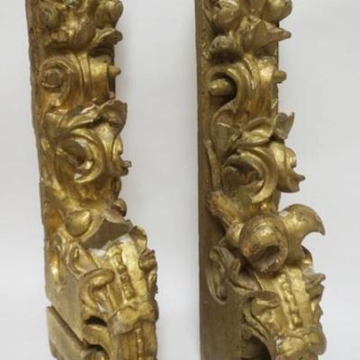 Sale Photo Thumbnail #72: 1072	PAIR OF ANTIQUE GUILT WOOD ARCHITECTURAL CARVED PIECES, SOME LOSS TO CARVING, EACH APPROXIMATELY 9 IN X 5 IN X 28 IN HIGH
