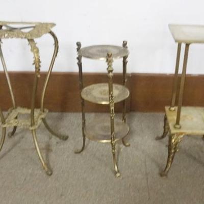 Sale Photo Thumbnail #202: 1202	3 ORNATE METAL STAND, 1 MISSING MARBLE, LARGEST APPROXIMATELY 15 IN SQ X 32 N H
