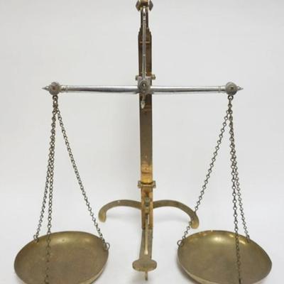 Sale Photo Thumbnail #12: 1012	ENGLISH BRASS BALANCE SCALE, APROXIMATELY 17 IN X 10 IN X 24 IN HIGH
