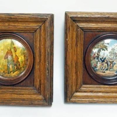 Sale Photo Thumbnail #30: 1030	2 FRAMED PRATTWARE POT LIDS, EACH APPROXIMATELY 9 IN X 9 IN
