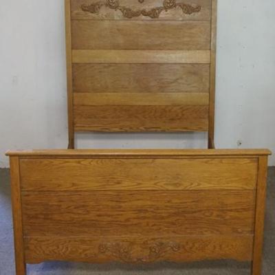 Sale Photo Thumbnail #170: 1170	OAK BED WITH APPLIED CARVING, APPROXIMATELY 59 IN W X 78 IN X 75 IN H
