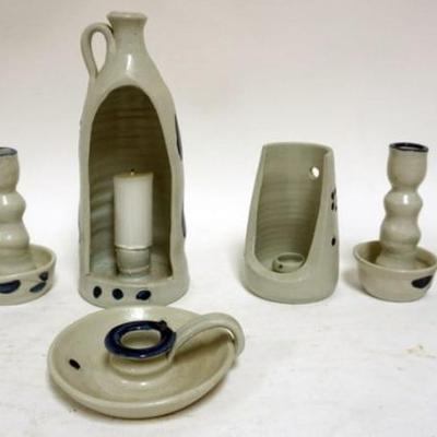 Sale Photo Thumbnail #74: 1074	GROUP OF ASSORTED WILLIAMSBURG POTTERY CANDLESTICKS, LARGEST APPROXIMATELY 9 IN HIGH
