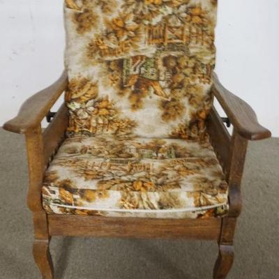 Sale Photo Thumbnail #181: 1181	OAK MORRIS CHAIR, APPROXIMATELY 29 IN X 32 IN X 37 IN H
