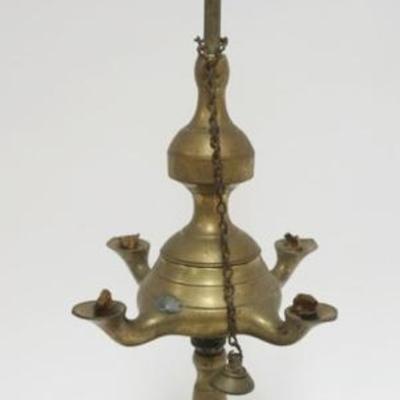 Sale Photo Thumbnail #18: 1018	ANTIQUE BRASS WHALE OIL LAMP, APPROXIMATELY 16 IN HIGH
