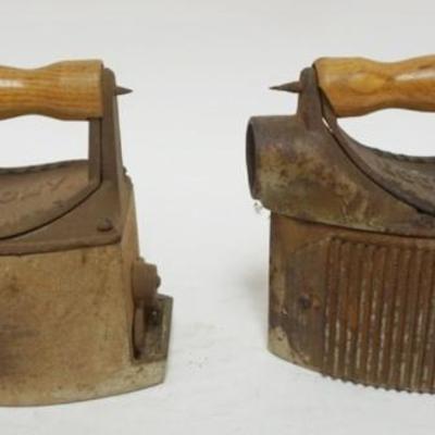 Sale Photo Thumbnail #85: 1085	2 ANTIQUE COAL FLAT IRONS *ECONOMY* EACH APPROXIMATELY 7 IN X 4 IN X 7 IN HIGH
