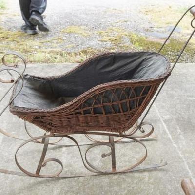 Sale Photo Thumbnail #161: 1161	WICKER AND WROUGHT METAL SLED, APPROXIMATELY 11 IN X 38 IN X 30 IN H
